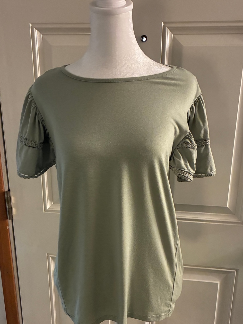 Women’s Sage Green Short Sleeve Tee with Ruffle Detail